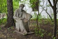 Moscow Russia July 11, 2018. - A stone monument to the chronicler`s monk