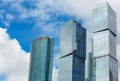 Moscow-Russia-June 12, 2016: The three towers of Moscow-city. Modern high-rise building. Urban landscape of Moscow Royalty Free Stock Photo