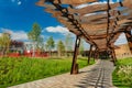 Moscow, Russia - July 06, 2018: Tufeleva roscha architecture park in Moscow. Summer day at landscape park walk