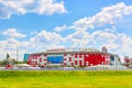 Moscow, Russia - July, 2017: View of the entrance of Otkrytie Arena. Home stadium of Spartak football team. FIFA world cup and con Royalty Free Stock Photo