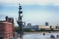 Moscow, Russia - July 23, 2021: View of Moscow River and statue of Peter The Great