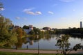 Walls and towers of the Novodevichy Convent and Big Novodevichy Pond Royalty Free Stock Photo