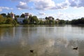 Walls and towers of the Novodevichy Convent and Big Novodevichy Pond Royalty Free Stock Photo