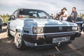 Moscow, Russia - July 6, 2019: White Volkswagen Golf of the second generation mk2 with a modified front part, grille and