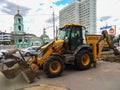 MOSCOW, RUSSIA, JULY,4.2019: Widespread model of the universal backhoe loader of JCB Company Great Britain.