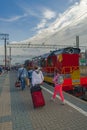 Yaroslavsky train station with passengers walking with luggage Royalty Free Stock Photo