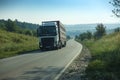 Moscow , Russia - JUN 23, 2021: live animal transport truck move on road aeral view Royalty Free Stock Photo