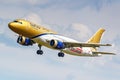 Moscow, Russia - June 21, 2019: Aircraft Airbus A320-214 A9C-AN of Gulf Air airline landing at Domodedovo international airport in