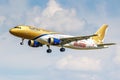 Moscow, Russia - June 21, 2019: Aircraft Airbus A320-214 A9C-AN of Gulf Air airline landing at Domodedovo international airport in