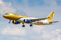 Moscow, Russia - June 21, 2019: Aircraft Airbus A320-214 A9C-AN of Gulf Air airline landing at Domodedovo international airport in