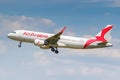 Moscow, Russia - June 21, 2019: Aircraft Airbus A320-214WL A6-AON of Air Arabia airline landing at Domodedovo international