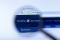 Moscow, Russia - 1 June 2020: Andrews University website page in browser. Logo close-up, Illustrative Editorial