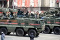 Armored trucks of the military police KAMAZ-63968 `Typhoon-K` for transporting personnel on Okhotny Ryad, during the parade dedica