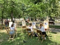 Moscow, Russia, June. 20, 2019. Art lesson on Chistoprudny Boulevard in the summer in Moscow