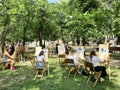 Moscow, Russia, June. 20, 2019. Art lesson on Chistoprudny Boulevard in the summer in Moscow