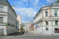 Moscow, Russia, June, 12, 2017. Black car in Podkolokolny lane in cloudy weather