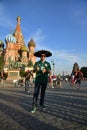 World Cup 2018, football fan on the Red Square in Moscow Royalty Free Stock Photo