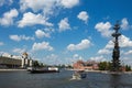 Bypass canal of the Moscow river and naval monument to the Russian czar Peter the Great Royalty Free Stock Photo