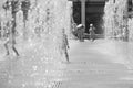 Moscow. Russia. June 19, 2019. Children bathing in a refreshing spray of the city fountain on a hot summer day