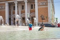 MOSCOW, RUSSIA - JUNE 5, 2019: Children having fun in city fountain. Royalty Free Stock Photo