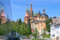 Moscow, Russia - June 03, 2018: Church of Great Martyr Barbara with St. Basil`s Cathedral and Moscow Kremlin towers. View from Zar Royalty Free Stock Photo