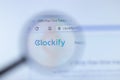 Moscow, Russia - 1 June 2020: Clockify website page in browser. Logo close-up, Illustrative Editorial