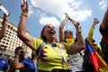 MOSCOW, RUSSIA - JUNE 2018: A Colombian national team cheer with everyone in support of team