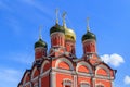 Moscow, Russia - June 03, 2018: Domes of Cathedral of Mother of God Sign of Former Znamensky Monastery in Moscow at sunny day Royalty Free Stock Photo