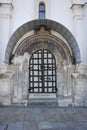 Door with the stone arches of the Archangel Cathedral on Cathedral Square in the Kremlin in Moscow Royalty Free Stock Photo