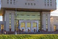 Moscow, Russia - June 02, 2018: Entrance to the Fundamental library of Lomonosov Moscow State University MSU on Lomonosovskiy av