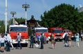 Exhibition of firefighting vehicles at the exhibition center in Moscow.