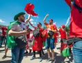 MOSCOW, RUSSIA - JUNE 20 : fans of Morocco and Portugal at the Fifa World Cup of Russia in 2018, before the football