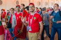 MOSCOW, RUSSIA - JUNE 20 : fans of Morocco and Portugal at the Fifa World Cup of Russia in 2018, before the football match between