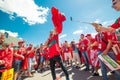 MOSCOW, RUSSIA - JUNE 20 : fans of Morocco and Portugal at the Fifa World Cup of Russia in 2018, before the football