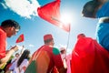 MOSCOW, RUSSIA - JUNE 20 : fans of Morocco and Portugal at the Fifa World Cup of Russia in 2018, before the football