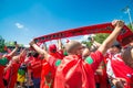 MOSCOW, RUSSIA - JUNE 20 : fans of Morocco and Portugal at the Fifa World Cup of Russia in 2018, before the football