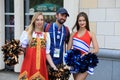 MOSCOW, RUSSIA - June 26, 2018: fans take photo with russian beauty models before the World Cup Group C game between France and De