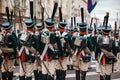 MOSCOW, RUSSIA - JUNE 12, 2017: Festival Times and Eras . Parade of troops of the French Army of the period of 1812