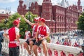 The 2018 FIFA World Cup. Danish fans in red t-shirts on Manezhnaya square Royalty Free Stock Photo