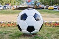 Moscow, Russia - June 26, 2018. Fifa world cup 2018 in Russia. Sculpture of a football ball on a Moscow street.