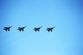 MOSCOW, RUSSIA - June 24, 2020: Fifth-generation Russian multi-purpose fighters Su-57 during air parade dedicated to 75th Royalty Free Stock Photo