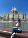 Moscow, Russia - June 20 , 2023: Fountain of Friendship of Peoples at the All-Russian Exhibition Center Royalty Free Stock Photo