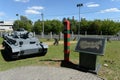 German medium tank T-IV Panzerkampfwagen IV near the Soviet border post on Poklonnaya Hill in Moscow Royalty Free Stock Photo