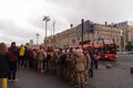 Girl Scouts members are waiting for bus in Moscow