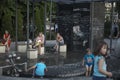 Gorky Park. Childrens and their parents on the modern childrens playground in the Gorky Park