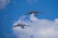 MOSCOW, RUSSIA - June 24, 2020: A group of turboprop strategic bombers Tu-95MS