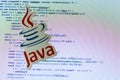 Moscow, Russia - 1 June 2020: Java logo sign with program code on background Illustrative Editorial