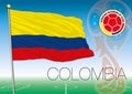 MOSCOW, RUSSIA, june-july 2018 - Russia 2018 World Cup logo and the flag of Colombia Royalty Free Stock Photo