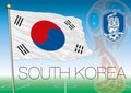 MOSCOW, RUSSIA, june-july 2018 - Russia 2018 World Cup logo and the flag of South Korea Royalty Free Stock Photo