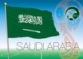 MOSCOW, RUSSIA, june-july 2018 - Russia 2018 World Cup logo and the flag of Saudi Arabia Royalty Free Stock Photo